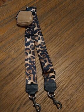 Leopard Print Adjustable Bag Strap with Tan Coin Pouch